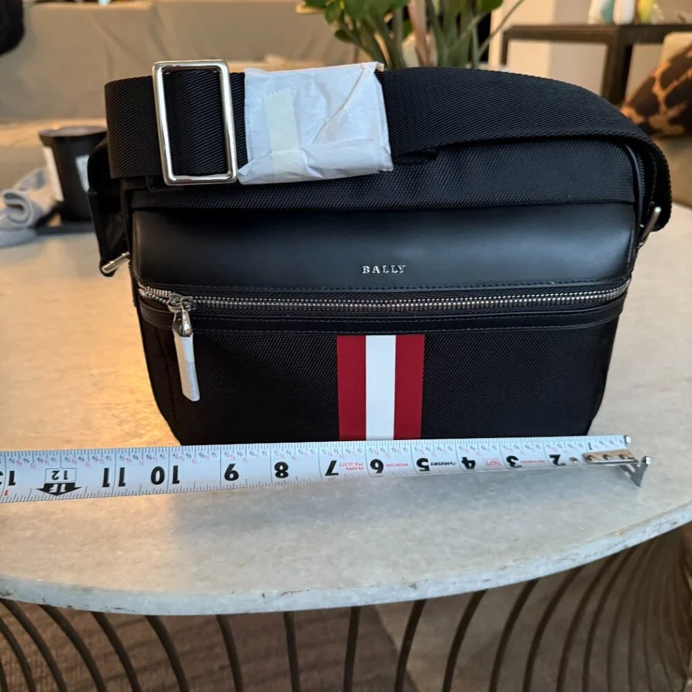 Bally Black Canvas Men's/Unisex Crossbody With Signature Bally Stripe, NWT